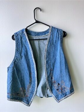 Miss Creation Hand Painted Embroidered Beaded Denim Vest
